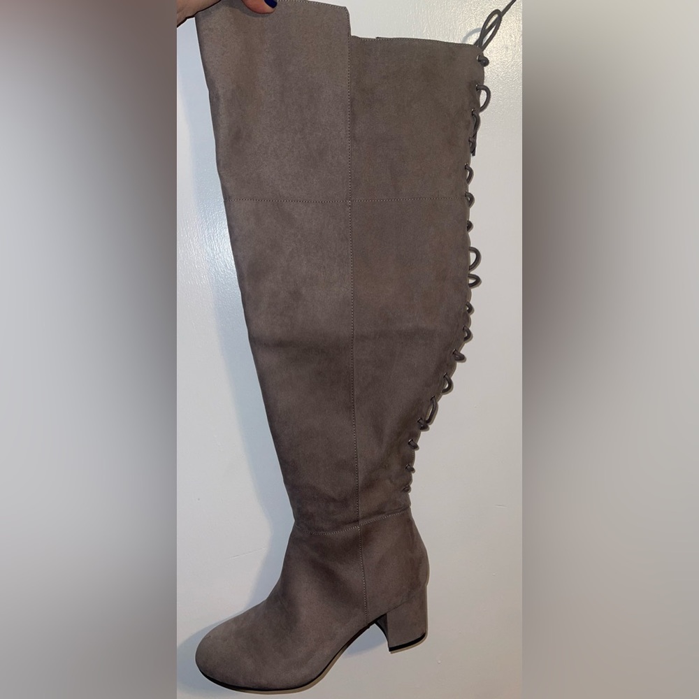 Torrid Taupe Wide Calf Corset Back Over the Knee Boots 9.5W